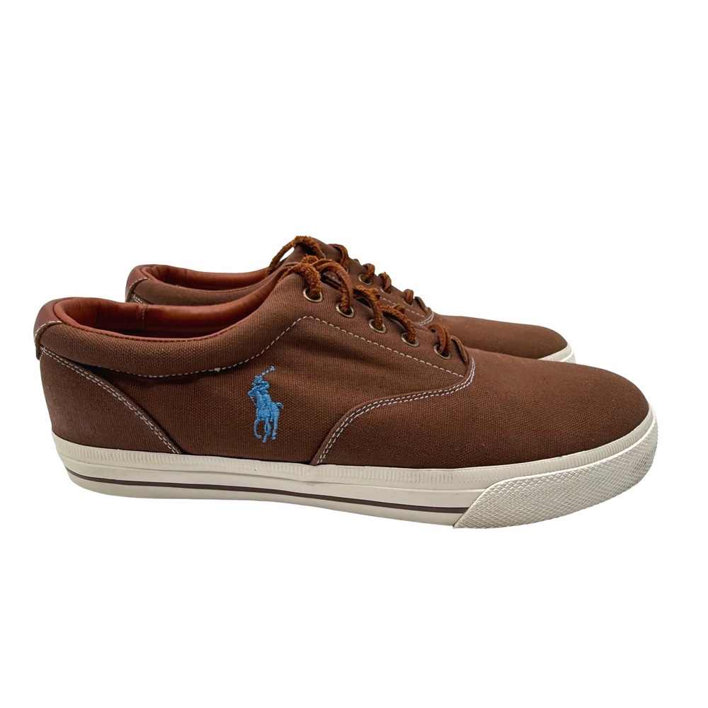Polo Ralph Lauren Vaughn Sneakers Mens 12D Brown Excellent Canvas Leather Trim